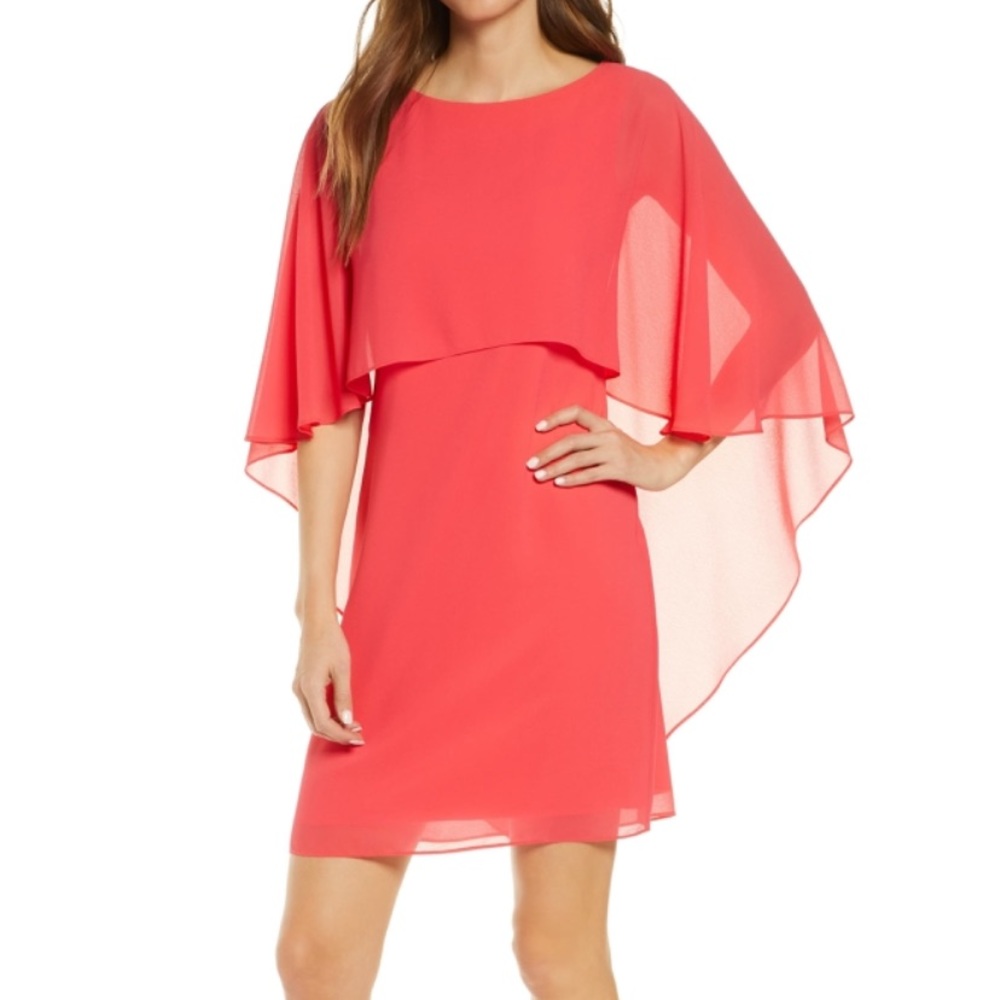 VINCE CAMUTO Chiffon Cape Cocktail Dress